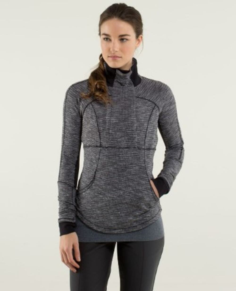 Lululemon Base Runner 1/2 Zip Coco Pique Black White / Black 8